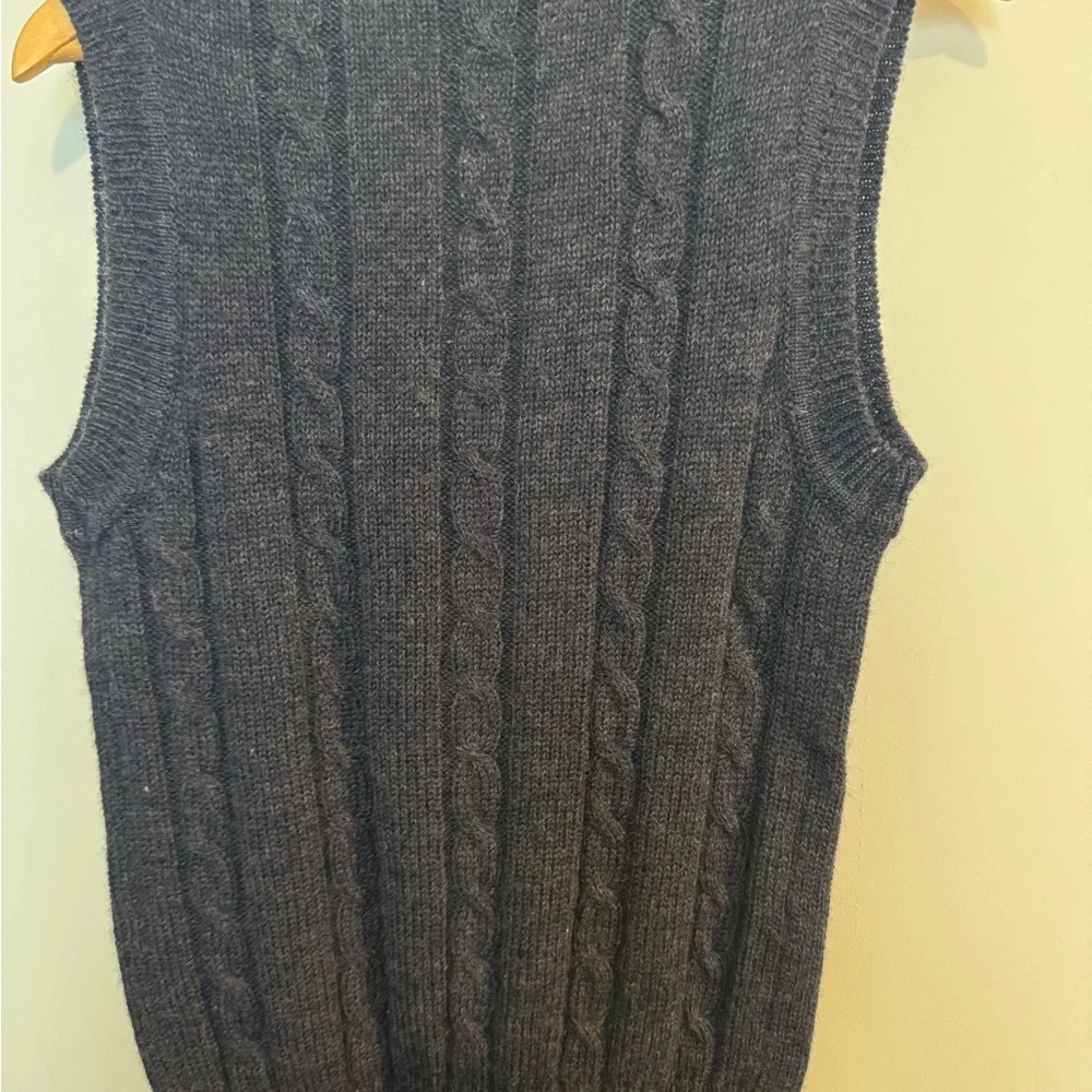 Loft & Brownstone Wool Cable Knit Blue/Gray Vest with Wooden Buttons